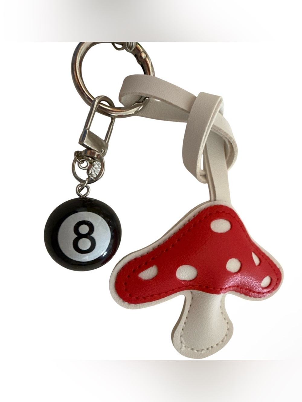 Multicolor Beaded Keychain/Bag Charm with Red Mushroom